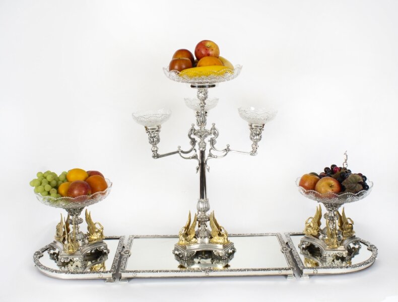 Antique English Silver Plate Cut Glass Surtout de Table set John Round 19th C | Ref. no. A4376 | Regent Antiques