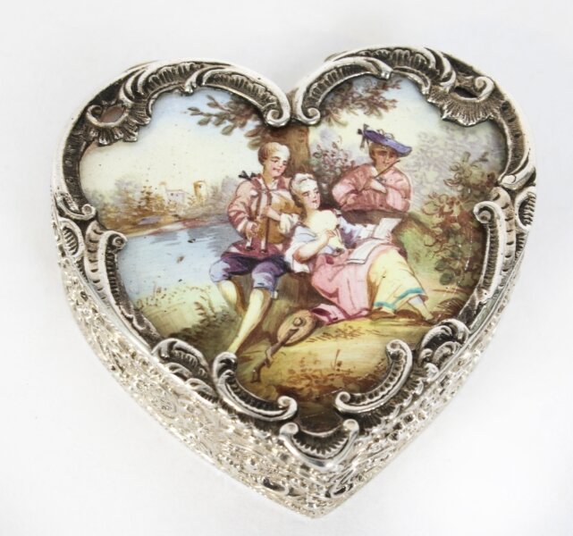 Antique Continental Silver & Enamel Heart Pill Box 20th C | Ref. no. A4390 | Regent Antiques