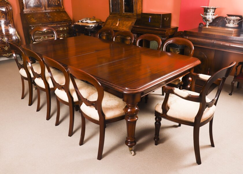 Antique 8ft  Flame Mahogany Dining Table C1870 & 10 Balloon Back Chairs | Ref. no. A4436a | Regent Antiques