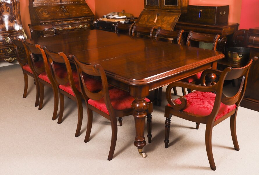 Antique 8ft  Flame Mahogany Dining Table C1870 & 10 Regency Revival  Chairs | Ref. no. A4436b | Regent Antiques