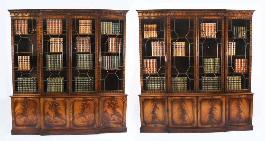 Vintage Pair Flame Mahogany Breakfront Bookcases 20th Century | Ref. no. A4437A | Regent Antiques
