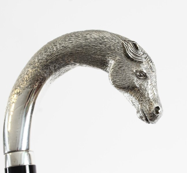 Vintage Silver Horse Head Ebonized Walking Cane Stick 2012 92cm/36.5nch | Ref. no. A4443 | Regent Antiques