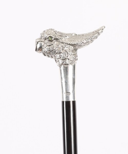 Antique Walking Stick Cane Silver Cockatoo\