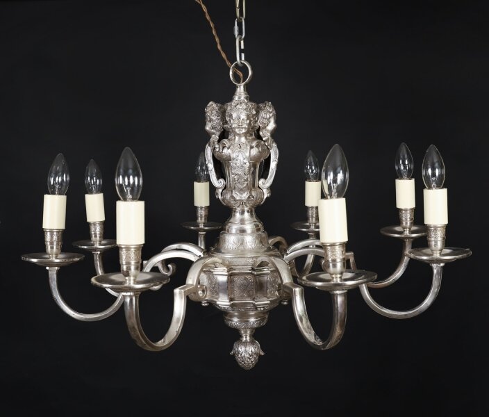 Antique English Silver Plated Chandelier Circa 1920 20th C | Ref. no. A4494b | Regent Antiques