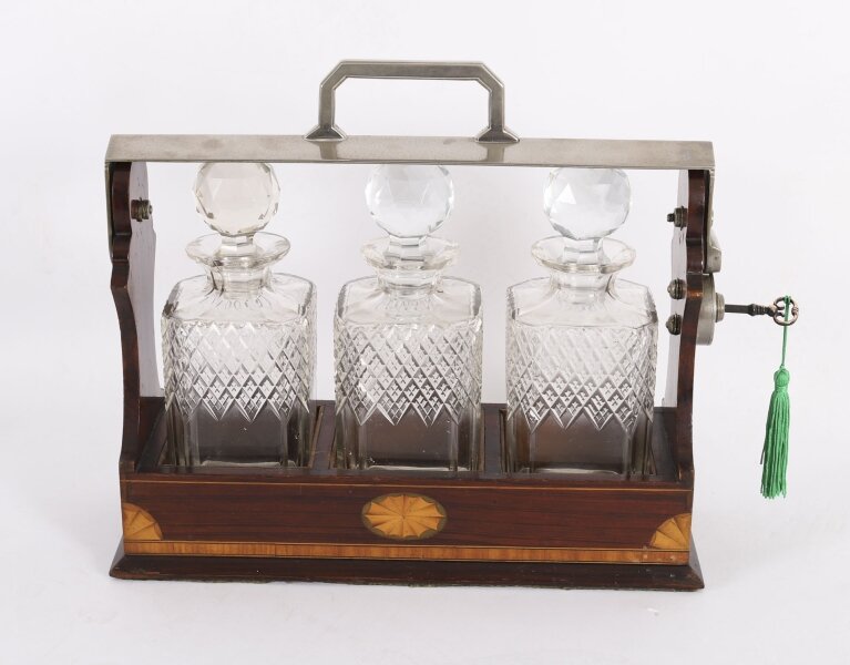 Antique Inlaid Walnut Three Cut  Crystal Decanter Tantalus C1870 19th C | Ref. no. A4501 | Regent Antiques