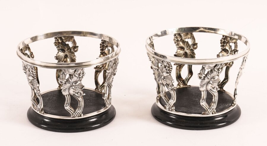 Antique Pair Silver Plated Wine Bottle Coasters  Circa 1900 | Ref. no. A4516 | Regent Antiques