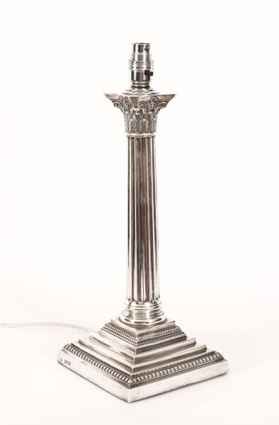 Antique Sterling Silver Corinthian Column Table Lamp Goldsmiths 1899 19th C | Ref. no. A4536 | Regent Antiques