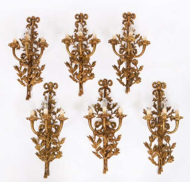 Antique Set of 6 French Louis Revival 3 Branch Ormolu Wall Lights  20th C | Ref. no. A4551 | Regent Antiques