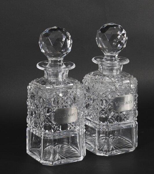 Antique Victorian Pair of Hobnail Cut Crystal Decanters Circa 1880 19th C | Ref. no. A4555 | Regent Antiques