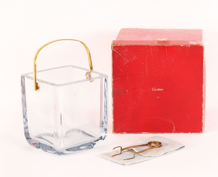 Vintage Boxed Cartier Crystal Ice Bucket & Sterling Silver-Gilt Tongs 20th C | Ref. no. A4608 | Regent Antiques