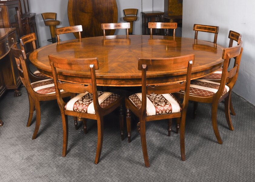 Vintage 7ft6" Diameter Flame Mahogany Dining Table & 10 Chairs  20th C | Ref. no. A4616b | Regent Antiques