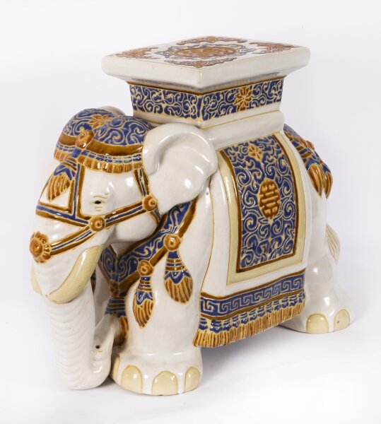 Vintage Glazed Pottery Elephant Garden Seat / Stand Mid 20th Century | Ref. no. A4681x | Regent Antiques