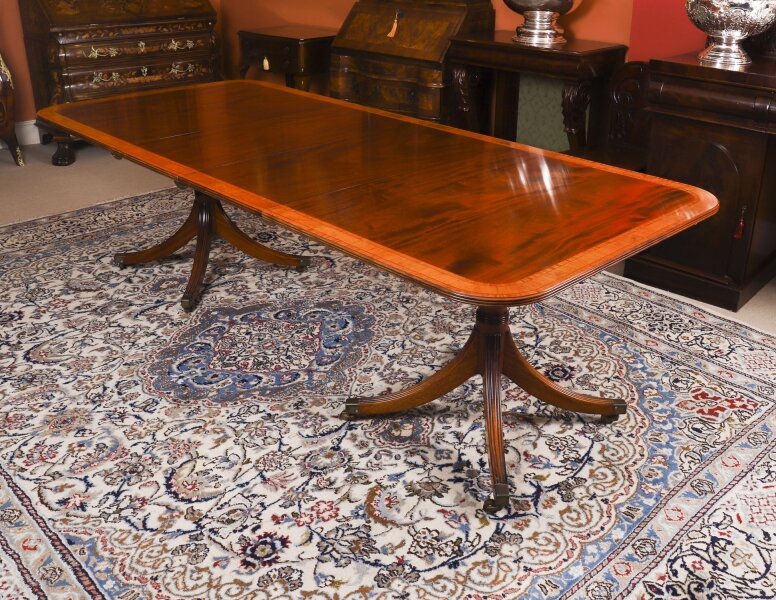 Vintage 8ft  Crossbanded Twin Pillar Dining Table  William Tillman 20th C | Ref. no. A4705 | Regent Antiques