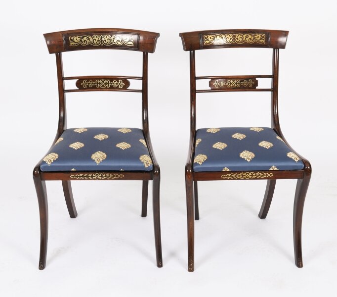 Antique Pair Regency Period Brass Inlaid Bar Back Chairs 19th C  C1820 | Ref. no. A4707b | Regent Antiques