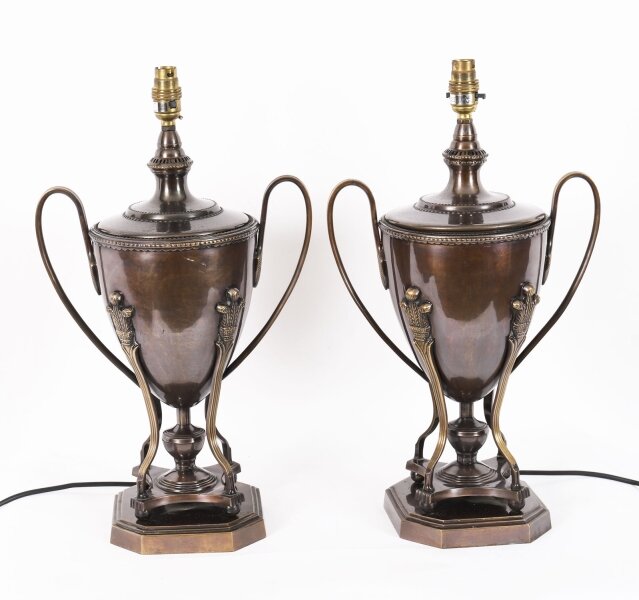 Vintage Pair Twin Handled Bronze Classical Urn Lamps  20th Century | Ref. no. A4709 | Regent Antiques