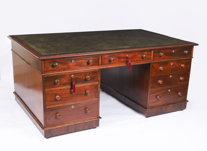 Antique Victorian Flame Mahogany Partners Pedestal Desk c.1860  19th C | Ref. no. A4713 | Regent Antiques