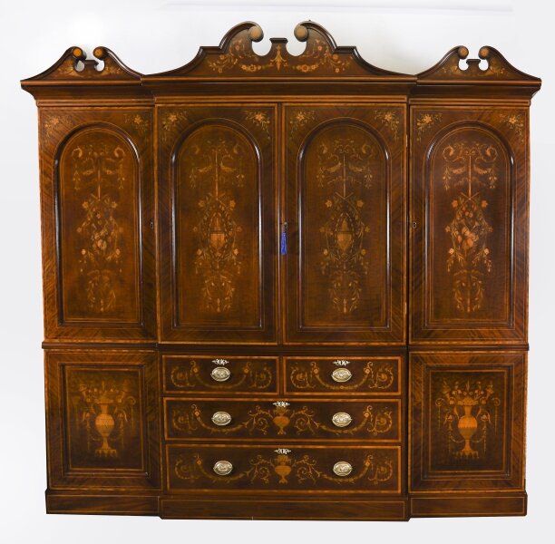 Antique Edwardian Breakfront Mahogany & Floral Marquetry Inlaid Wardrobe C1910 | Ref. no. A4733 | Regent Antiques