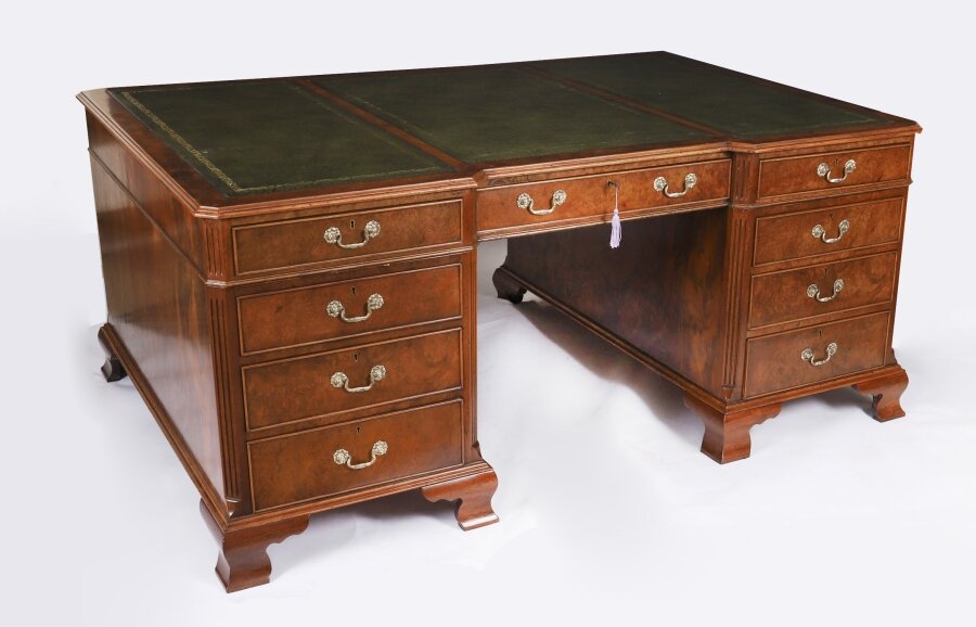 Antique Victorian Burr Walnut Partners Pedestal Desk Circa 1900  178x124cm | Ref. no. A4772 | Regent Antiques