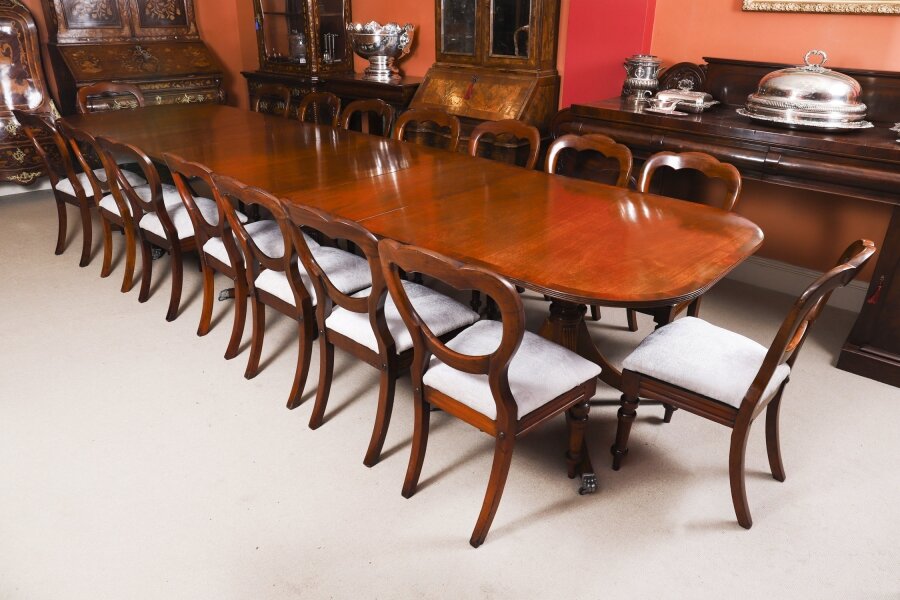 Vintage 13ft Regency Triple Pillar Dining Table 20th C &16 Antique Chairs 19th C | Ref. no. A4801a | Regent Antiques