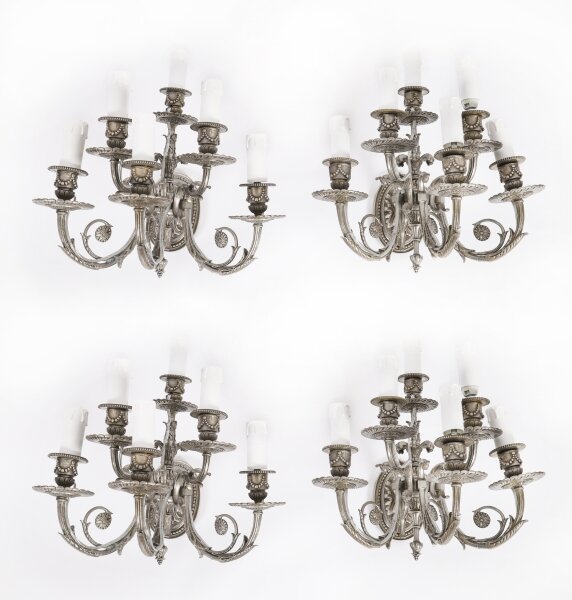 Antique Set 4 Louis VI Revival Silver Plated Six Branch Wall Lights 20th C | Ref. no. A4805 | Regent Antiques