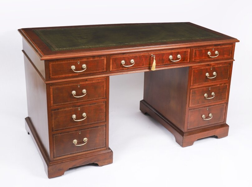 Antique Victorian Crossbanded & Inlaid Flame Mahogany Pedestal Desk  19th C | Ref. no. A4823 | Regent Antiques