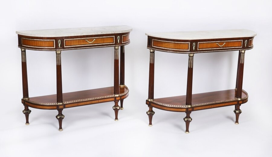 Antique Pair French Ormolu Mounted Carrara Marble Topped Console Tables 19th C | Ref. no. A4858 | Regent Antiques