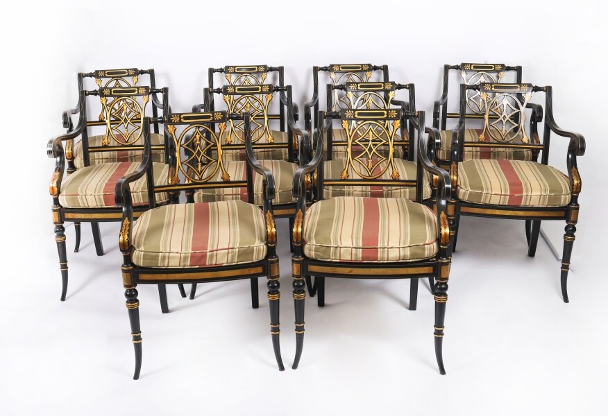 Antique Set 10 English Regency Revival Pierced Splat Back Dining Chairs 20th C | Ref. no. A4863 | Regent Antiques