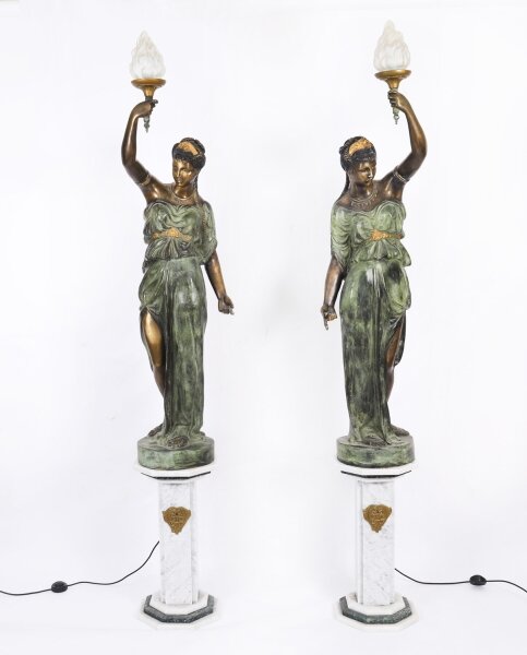 Antique Pair Large 7ft Bronze Libertas Figural Torcheres Lamps F. De Luca C1910 | Ref. no. A4868 | Regent Antiques
