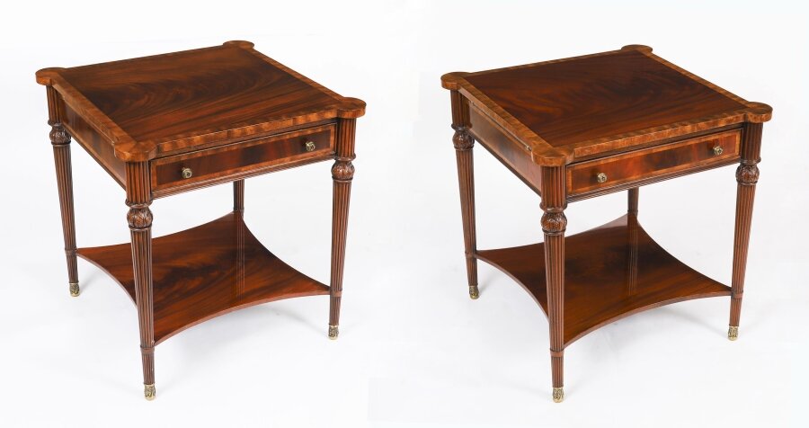 Vintage Pair Flame Mahogany Occasional Tables with Slides & Drawers 20th C | Ref. no. A4887 | Regent Antiques