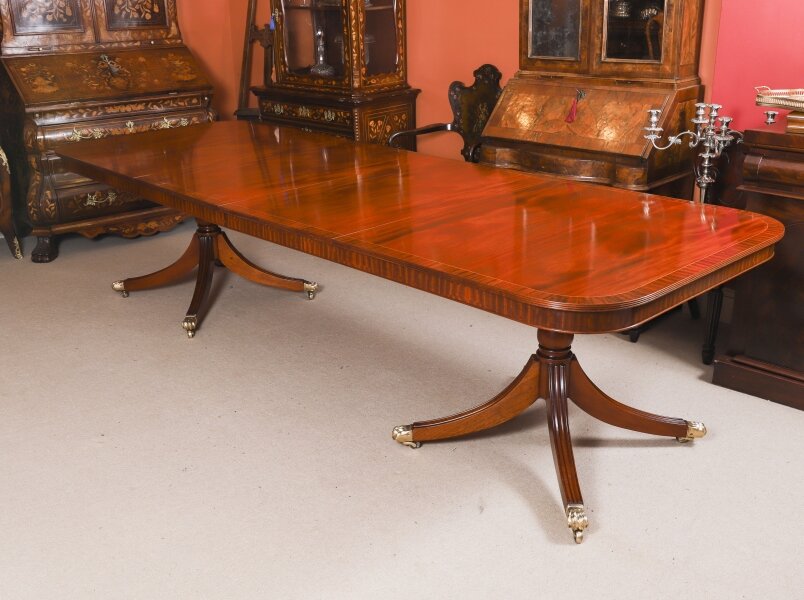Vintage 10ft3" Regency Revival Twin Pillar Flame Mahogany Dining Table 20th C | Ref. no. A5012 | Regent Antiques