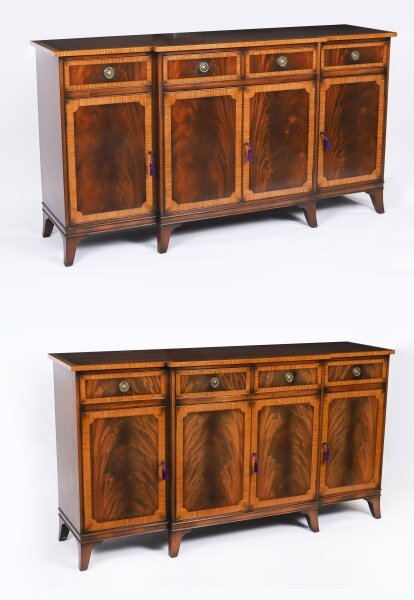Vintage Pair Flame Mahogany Sideboards Retailed by Harrods Late 20th C | Ref. no. A5044F | Regent Antiques