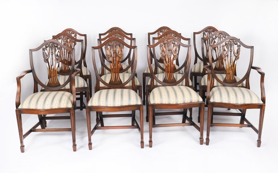 Vintage Set 12 English Harrods Shield Back Dining Chairs Mid 20th Century | Ref. no. A5044c | Regent Antiques