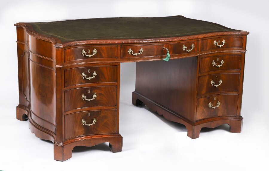 Antique Flame Mahogany Serpentine Partners Pedestal Desk Circa 1900 | Ref. no. A5051 | Regent Antiques