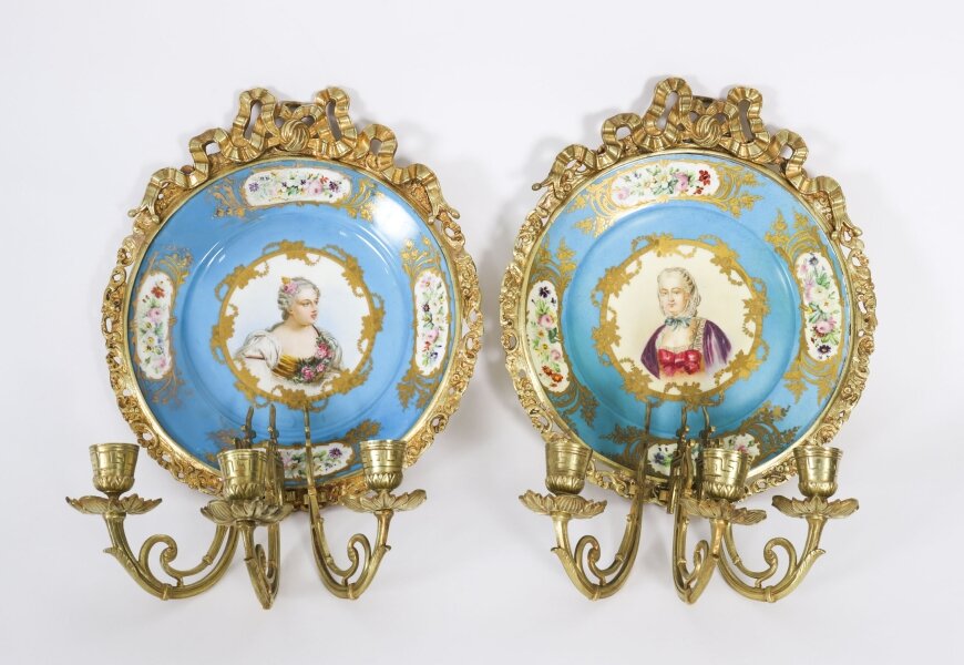 Antique Pair Ormolu & Sevres Porcelain Portraits Wall Lights Sconces 19th C | Ref. no. A5061 | Regent Antiques