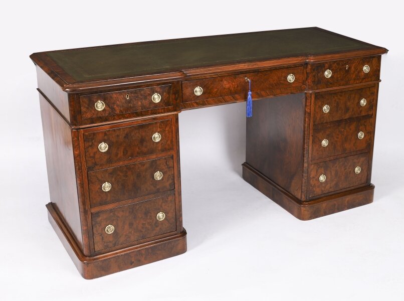 Antique Victorian Burr Walnut Twin Pedestal Desk C1860 19th C | Ref. no. A5067 | Regent Antiques