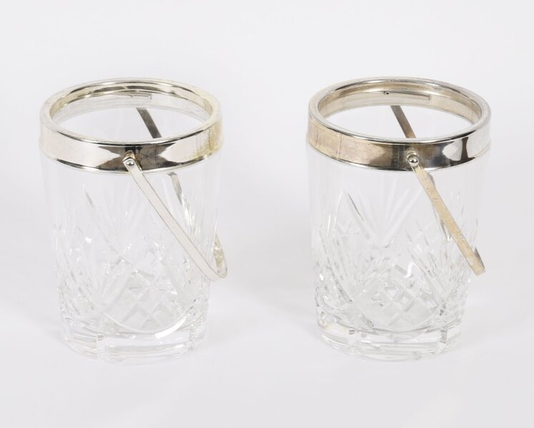 Vintage Pair Silver Plated  & Crystal Ice Pail Bucket Mid 20th Century | Ref. no. A5081a | Regent Antiques