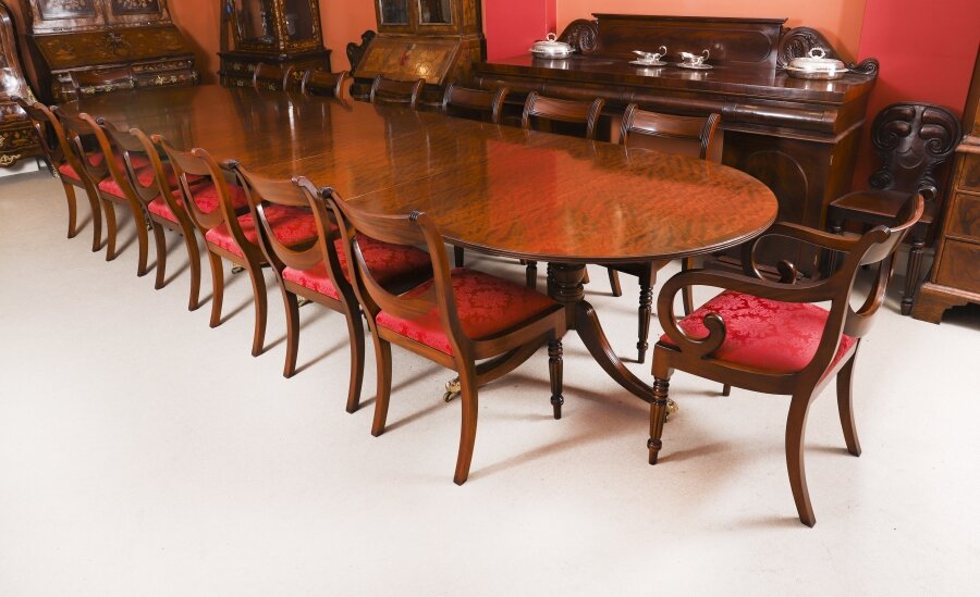 Vintage 15ft Regency Revival 3 pillar dining table & 14 Swagback chairs  20th C | Ref. no. A5083a | Regent Antiques