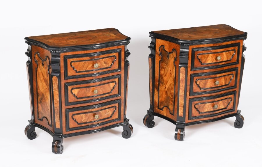 Antique Pair Italian Burr  Walnut Serpentine Bedside Chests 18th C | Ref. no. A5096 | Regent Antiques