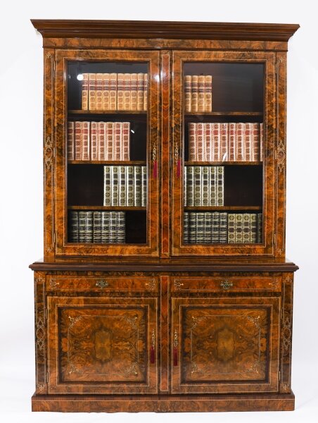 Antique Victorian Burr Walnut & Inlaid Bookcase Display Cabinet 19th C | Ref. no. A5099 | Regent Antiques