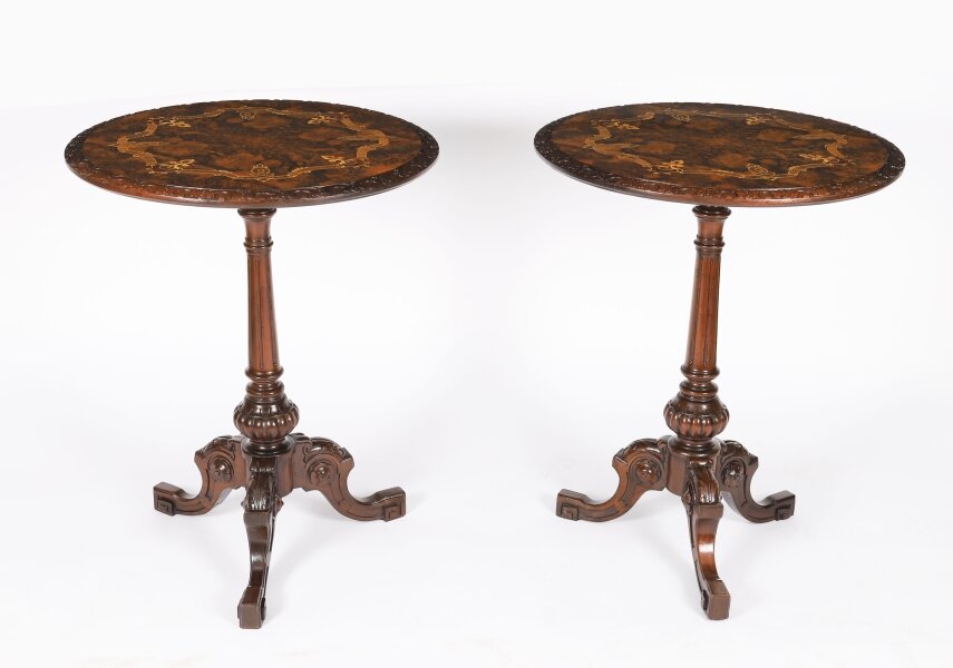 Antique Pair Victorian Burr Wanut & Marquetry Occasional Tables 19th C | Ref. no. A5100 | Regent Antiques