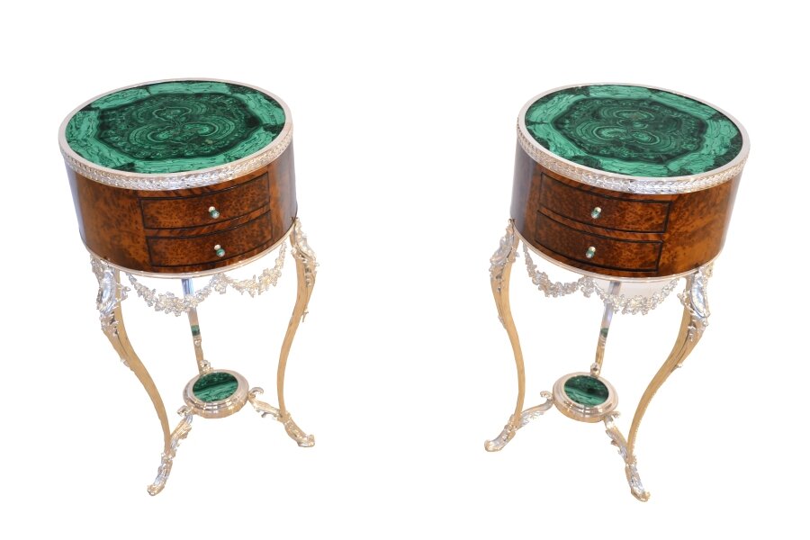 Antique Pair French Thuya Malachite & Silvered Bronze Occasional Tables 20th C | Ref. no. A5106 | Regent Antiques