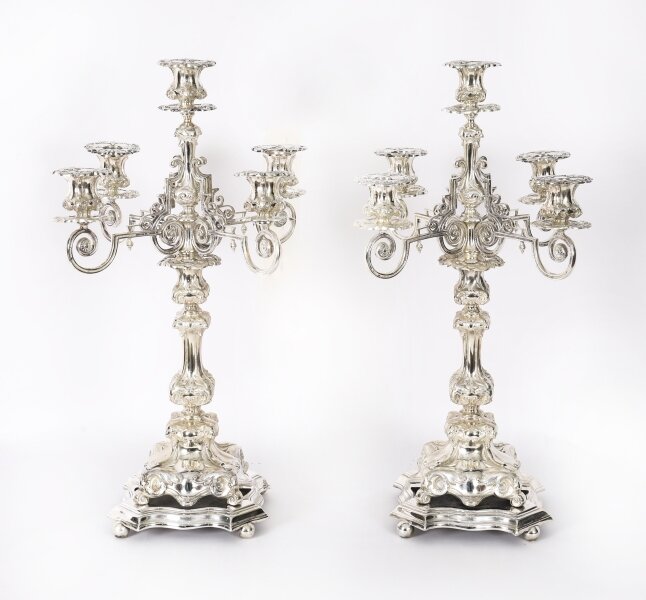 Antique Pair Swedish Five Light Silver Plated Candelabra A.G. Dufva 19th C | Ref. no. A5119 | Regent Antiques