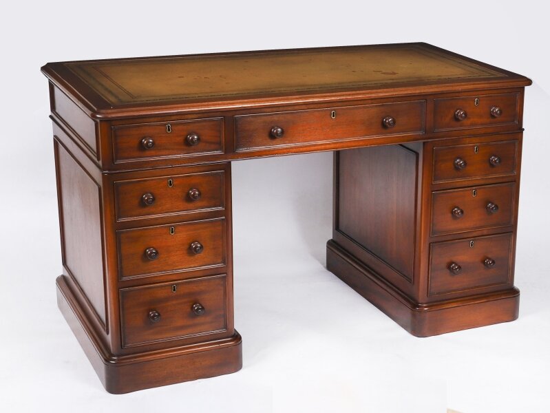 Vintage Flame Mahogany Twin Pedestal Desk 20th C  130x70cm | Ref. no. A5120 | Regent Antiques