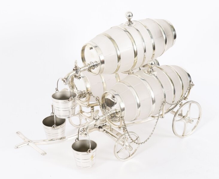 Antique Silver Plated Three Frosted Crystal Barrel Dispensers & Tot Pails 19thC | Ref. no. A5134 | Regent Antiques