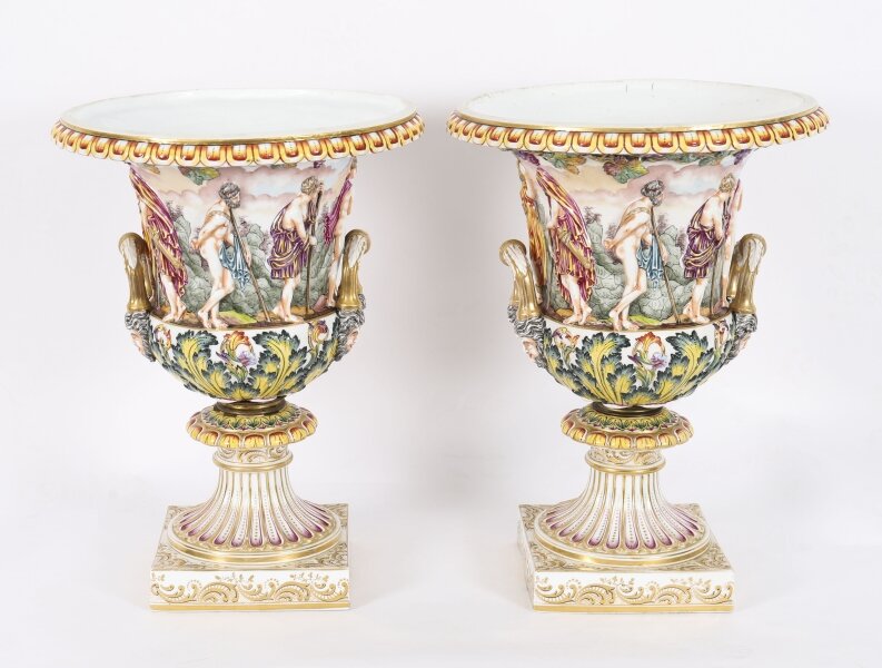 Antique Pair Large Italian Naples Capodimonte Urns / Vases 19th C | Ref. no. A5135 | Regent Antiques