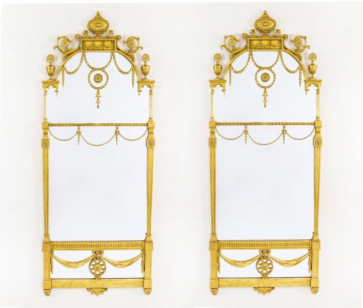 Antique Pair 6ft George III Adam Revival Giltwood Mirrors 19th C 190 x 76cm | Ref. no. A5137 | Regent Antiques