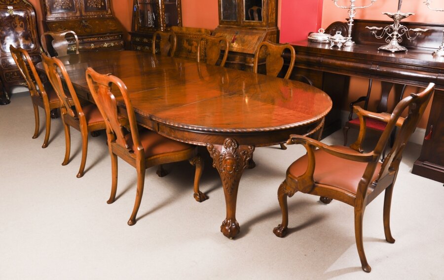 Antique Queen Anne Revival Burr Walnut Dining Table & 8 Chairs 19th C | Ref. no. A5157b | Regent Antiques
