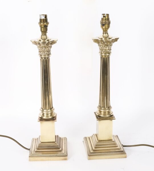 Vintage Pair Corinthian Column Bronze Table Lamps  mid 20th C | Ref. no. A5171a | Regent Antiques