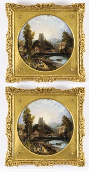 Antique Pair Oil on Board Tondo Landscape Paintings John Bell Mid  19th C | Ref. no. A5179 | Regent Antiques