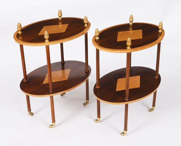 Vintage Pair Flame Mahogany & Satin Wood Etagere Occasional Tables  20th C | Ref. no. A5183L | Regent Antiques